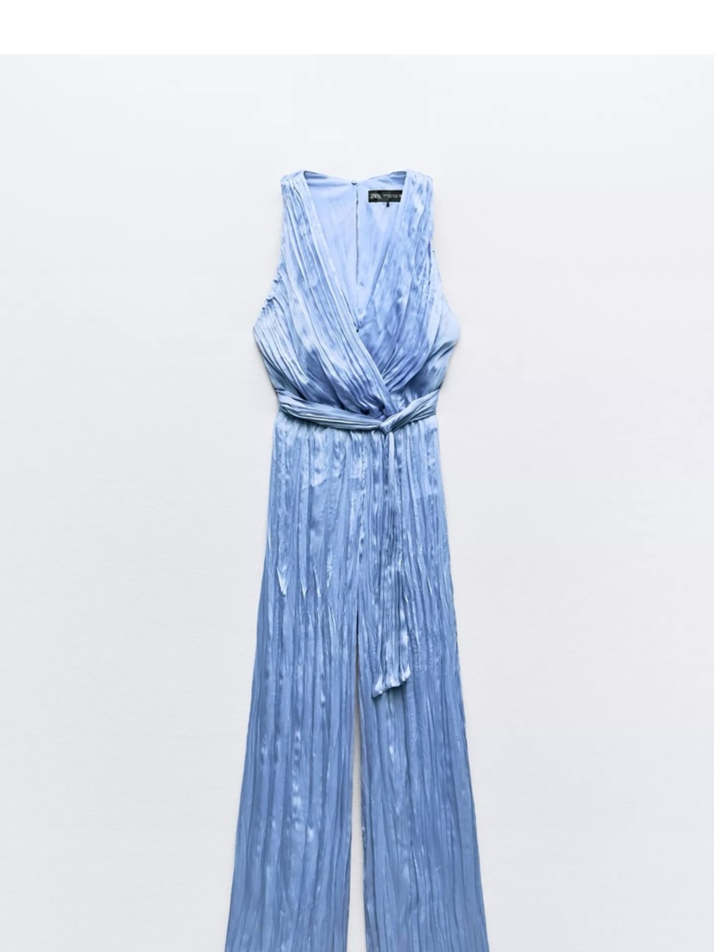 Zara Satin Jumpsuit Blue Open Back Tie Waist